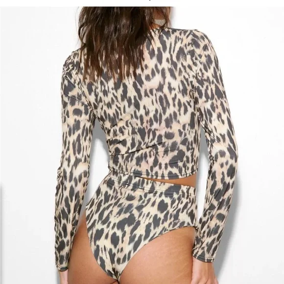 Nasty Gal Nessa Barrett Leopard Print Top and Bottom - Picture 2 of 5